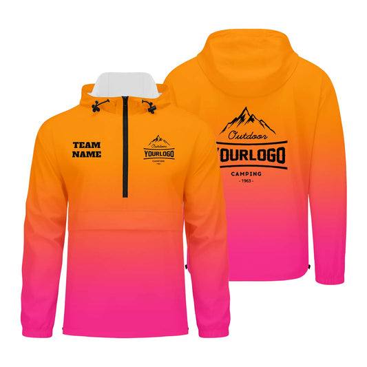 Anpassbare Orange Rosa Winddichte Softshell Kapuzenjacke - Vollverschluss, Logo- & Text-Druck