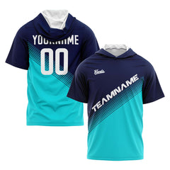 Benutzerdefinierte Marine Teal Kurzarm-Kapuzenpullover für Männer Frauen Hemden mit Kapuzen gedruckt Name Logo