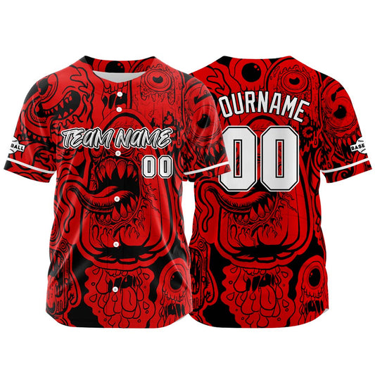 Benutzerdefinierte Baseball Jersey Personalisierte Baseball Shirt genäht und Druck Monster-Rot