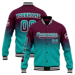 Benutzerdefinierte Verlauf Varsity-Jacke. Letterman-Jacke Burgunder Teal