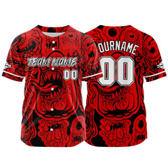 Benutzerdefinierte Baseball Jersey Personalisierte Baseball Shirt genäht und Druck Monster-Rot