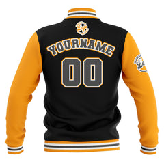Benutzerdefiniert Schwarz Gelb Grau Wasserdichte Varsity Jacken Personalisiert genäht Name Nummer Logo zu Letterman Jacken