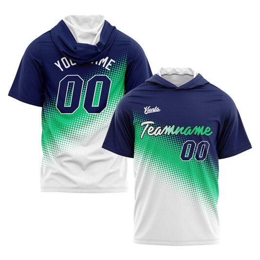 Benutzerdefinierte Marine Grün Weiß Kurzarm-Kapuzenpullover für Männer Frauen Hemden mit Kapuzen gedruckt Name Logo