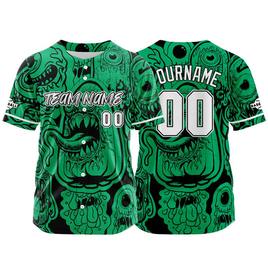 Benutzerdefinierte Baseball Jersey Personalisierte Baseball Shirt genäht und Druck Monster-Grün