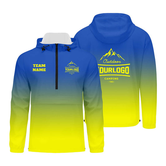 Anpassbare Blau Gelb Winddichte Softshell Kapuzenjacke - Vollverschluss, Logo- & Text-Druck
