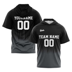 Benutzerdefinierte Schwarz Grau Kurzarm-Kapuzenpullover für Männer Frauen Hemden mit Kapuzen gedruckt Name Logo