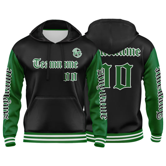 Benutzerdefinierter Grün Schwarz Hoodie für Mann, Frau, Mädchen, Junge. Drucken Sie Ihr Logo, Ihren Namen und Ihre Nummer