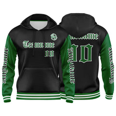Benutzerdefinierter Grün Schwarz Hoodie für Mann, Frau, Mädchen, Junge. Drucken Sie Ihr Logo, Ihren Namen und Ihre Nummer