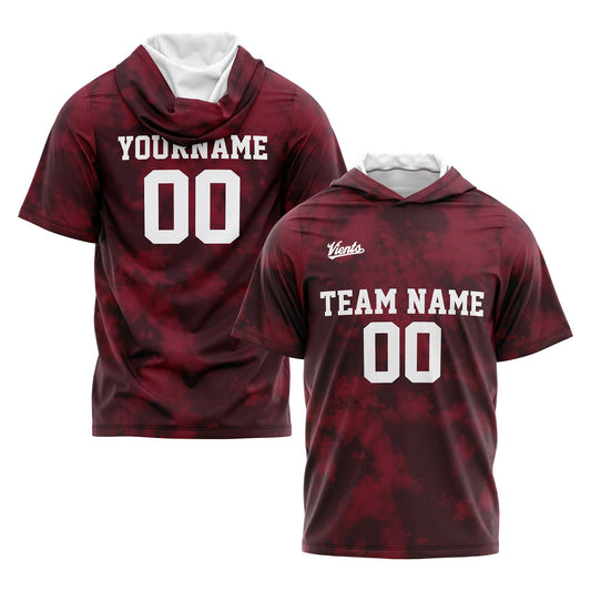 Benutzerdefinierte Burgundisch Kurzarm-Kapuzenpullover für Männer Frauen Hemden mit Kapuzen gedruckt Name Logo