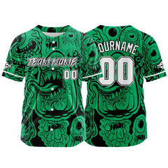 Benutzerdefinierte Baseball Jersey Personalisierte Baseball Shirt genäht und Druck Monster-Grün