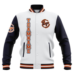 Benutzerdefiniert Weiß Marine Orange Wasserdichte Varsity Jacken Personalisiert genäht Name Nummer Logo zu Letterman Jacken