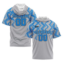 Benutzerdefinierte Blau Grau Kurzarm-Kapuzenpullover für Männer Frauen Hemden mit Kapuzen gedruckt Name Logo