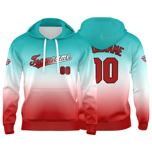 Benutzerdefinierter Verlauf Hoodie für Mann, Frau, Mädchen, Junge. Drucken Sie Ihr Logo, Ihren Namen und Ihre Nummer Weiß Rot