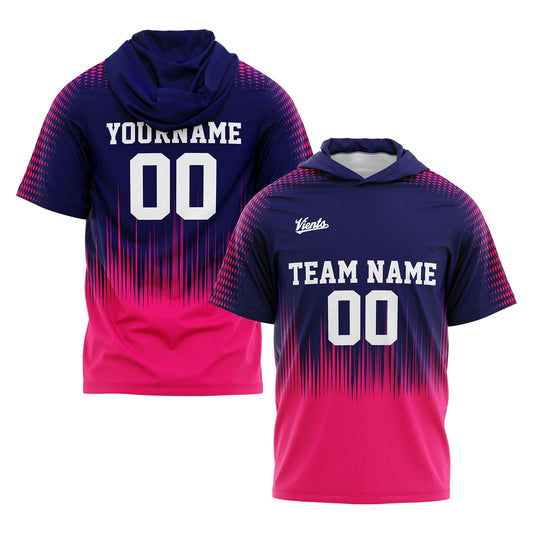 Benutzerdefinierte Marine Rosa Kurzarm-Kapuzenpullover für Männer Frauen Hemden mit Kapuzen gedruckt Name Logo