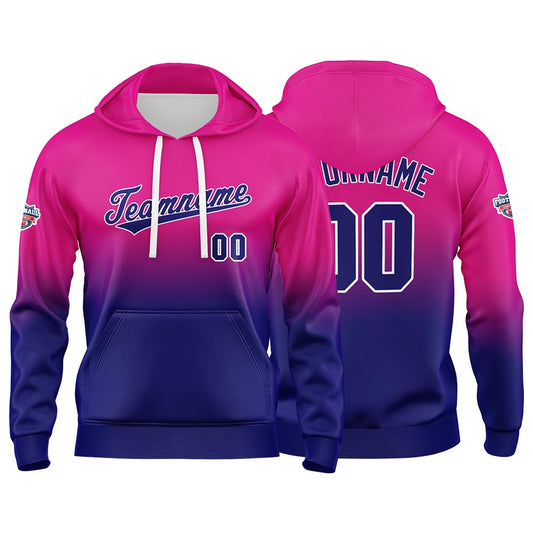 Benutzerdefinierter Verlauf Hoodie für Mann, Frau, Mädchen, Junge. Drucken Sie Ihr Logo, Ihren Namen und Ihre Nummer Fuchsia Marine