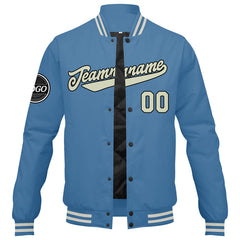 Benutzerdefinierte Verlauf Varsity-Jacke. Letterman-Jacke Hellblaue Creme