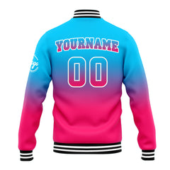 Benutzerdefinierte Verlauf Varsity-Jacke. Letterman-Jacke Hellblau Rosa