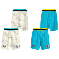 Benutzerdefinierte Creme Hellblau Reversible Basketball Jersey Personalisierte Print Name Nummer Logo