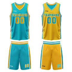 Benutzerdefinierte Cyan Gelb Reversible Basketball Jersey Personalisierte Drucken Name Nummer Logo