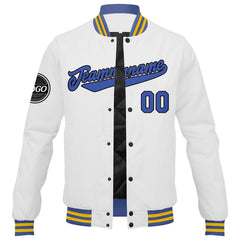 Benutzerdefinierte Verlauf Varsity-Jacke. Letterman-Jacke Weiß Blau