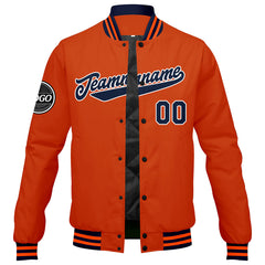 Benutzerdefinierte Verlauf Varsity-Jacke. Letterman-Jacke Marine Orange