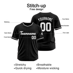 Benutzerdefinierte Authentisch Baseball-Trikot Schwarz-Weiss
