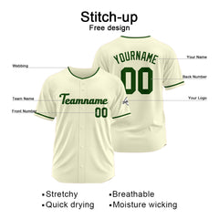 Benutzerdefinierte Authentisch Baseball-Trikot Creme-Dunkelgrün