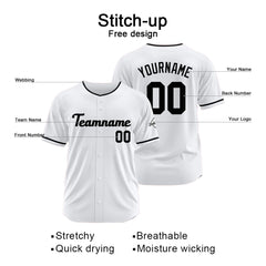 Benutzerdefinierte Authentisch Baseball-Trikot Weiß schwarz