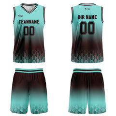 Benutzerdefinierter Cyan Dunkelbraun Farbverlauf Basketball Jersey Uniform Anzug gedruckt Ihr Logo Name Nummer