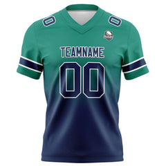 Benutzerdefinierte Grün Marineblau Gradient Fußball Trikots Personalisierter Name Nummer Logo