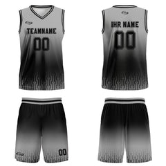 Benutzerdefinierter Grau Schwarz Farbverlauf Basketball Jersey Uniform Anzug gedruckt Ihr Logo Name Nummer