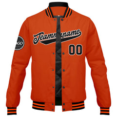 Benutzerdefinierte Verlauf Varsity-Jacke. Letterman-Jacke Schwarz Orange