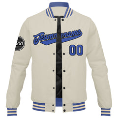 Benutzerdefinierte Verlauf Varsity-Jacke. Letterman-Jacke Creme Blau