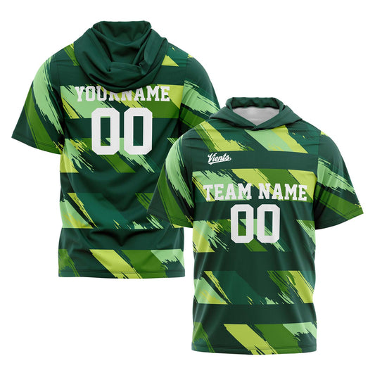 Benutzerdefinierte Grün Kurzarm-Kapuzenpullover für Männer Frauen Hemden mit Kapuzen gedruckt Name Logo