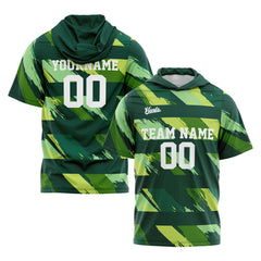 Benutzerdefinierte Grün Kurzarm-Kapuzenpullover für Männer Frauen Hemden mit Kapuzen gedruckt Name Logo