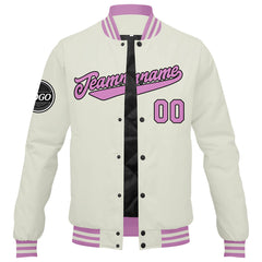 Benutzerdefinierte Verlauf Varsity-Jacke. Letterman-Jacke Creme Rosa
