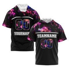 Benutzerdefinierte Schwarz Sternenhimmel Himmel Kurzarm-Kapuzenpullover für Männer Frauen Hemden mit Kapuzen gedruckt Name Logo