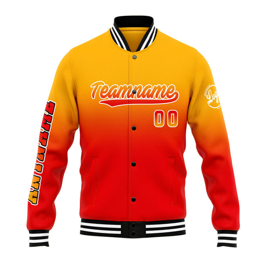 Benutzerdefinierte Verlauf Varsity-Jacke. Letterman-Jacke Hellorange Rot