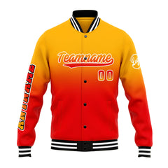 Benutzerdefinierte Verlauf Varsity-Jacke. Letterman-Jacke Hellorange Rot
