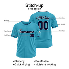 Benutzerdefinierte Authentisch Baseball-Trikot Hellblau-Marine