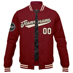 Benutzerdefinierte Verlauf Varsity-Jacke. Letterman-Jacke Karminrot Creme