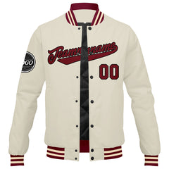 Benutzerdefinierte Verlauf Varsity-Jacke. Letterman-Jacke Karminrot Creme