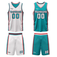 Benutzerdefinierte Weiß Cyan Rot Reversible Basketball Jersey Personalisierte Drucken Name Nummer Logo