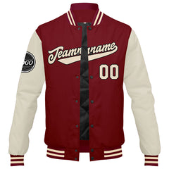 Benutzerdefinierte Verlauf Varsity-Jacke. Letterman-Jacke Karminrot Creme