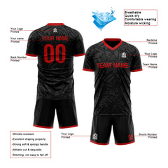 Benutzerdefinierte Schwarz Fußballuniform Jersey Kinder Erwachsene Personalisiertes Set Jersey Shirt