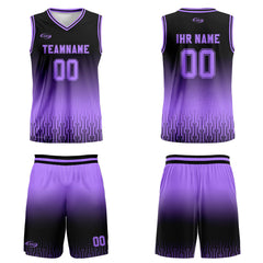 Benutzerdefinierter Schwarz Lila Farbverlauf Basketball Jersey Uniform Anzug gedruckt Ihr Logo Name Nummer