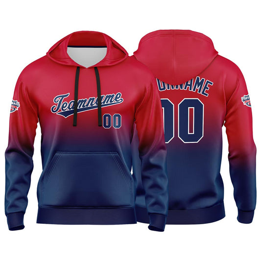 Benutzerdefinierter Verlauf Hoodie für Mann, Frau, Mädchen, Junge. Drucken Sie Ihr Logo, Ihren Namen und Ihre Nummer Rot Marine
