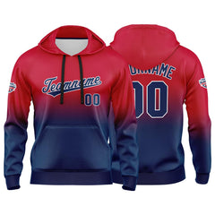 Benutzerdefinierter Verlauf Hoodie für Mann, Frau, Mädchen, Junge. Drucken Sie Ihr Logo, Ihren Namen und Ihre Nummer Rot Marine
