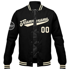 Benutzerdefinierte Verlauf Varsity-Jacke. Letterman-Jacke Schwarz Creme