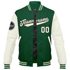 Benutzerdefinierte Verlauf Varsity-Jacke. Letterman-Jacke Grün Grüne Creme